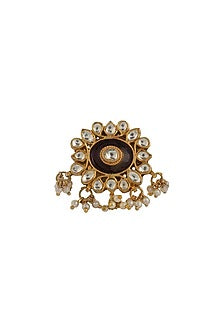 Gold Plated Brown Jadtar Meenakari Ring