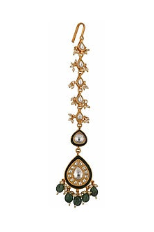 Gold Plated Sea Green Jadtar Floral Maangtikka