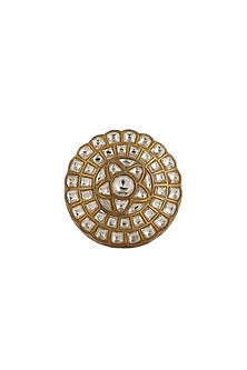 Gold Plated White Jadtar & Pearl Floral Ring