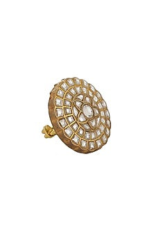 Gold Plated White Jadtar & Pearl Floral Ring