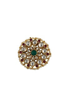 Gold Plated Jadtar & Pearl Floral Ring