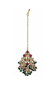 Gold Plated Pink Jadtar Maangtikka