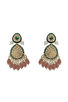 Gold Plated Pastel Pink Beaded Meenakari Dangler Earrings