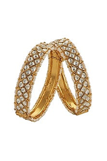 Gold Plated White Jadtar Bangles (Set Of 2)