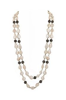 Black & White Emerald Beaded Layered Mala