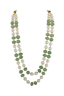 Gold Plated Sea Green & White Pearl Layered Mala