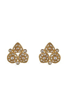 Gold Plated White Jadtar Stud Earrings