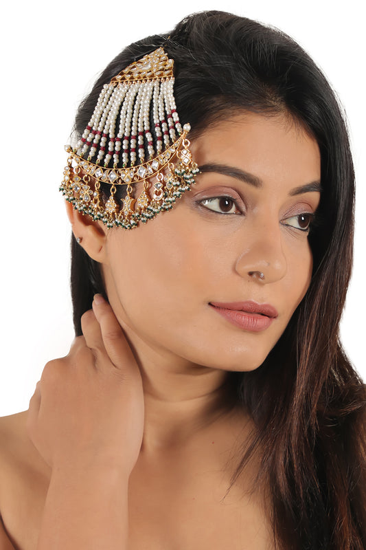 Gold Plated Jadtar & Pearl Meenakari Pasa