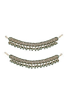 Gold Plated Sea Green Jadtar & Pearl Anklets