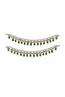 Gold Plated Green Jadtar & Pearl Anklets
