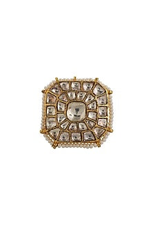 Gold Plated White Jadtar & Pearl Ring