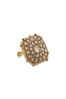 Gold Plated White Jadtar & Pearl Ring
