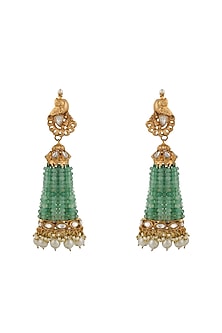 Gold Plated Sea Green & White Pearl Jhumka Earrings