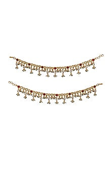 Gold Plated Pink & White Jadtar Anklets