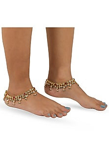 Gold Plated Pink & White Jadtar Anklets