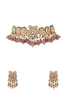 Gold Finish Jadau & Glass Beaded Choker Necklace Set