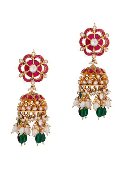 Gold Finish Emerald & Ruby Choker Necklace Set