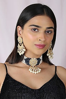 Gold Finish Kundan Polki Choker Necklace Set