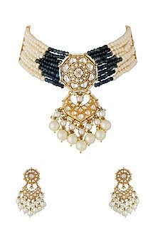 Gold Finish Kundan Polki Choker Necklace Set