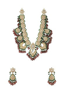Gold Finish Jadau & Pearl Rajwadi Long Necklace Set