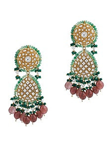 Gold Plated Jadau & Emerald Beaded Necklace Set