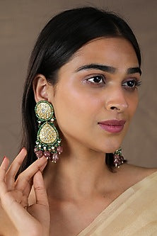 Gold Plated Jadau & Emerald Beaded Necklace Set