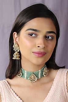 Gold Finish Jadau & Pearl Choker Necklace Set