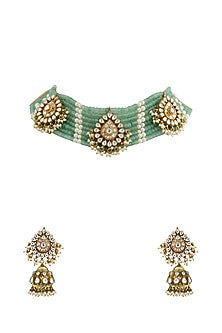 Gold Finish Jadau & Pearl Choker Necklace Set