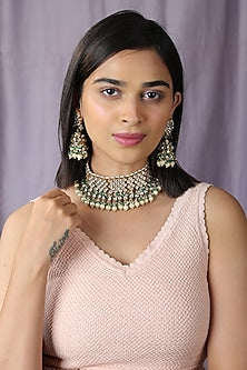 Gold Finish Jadau & Pearl Choker Necklace Set