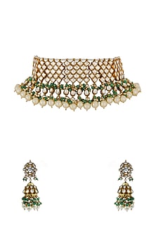Gold Finish Jadau & Pearl Choker Necklace Set