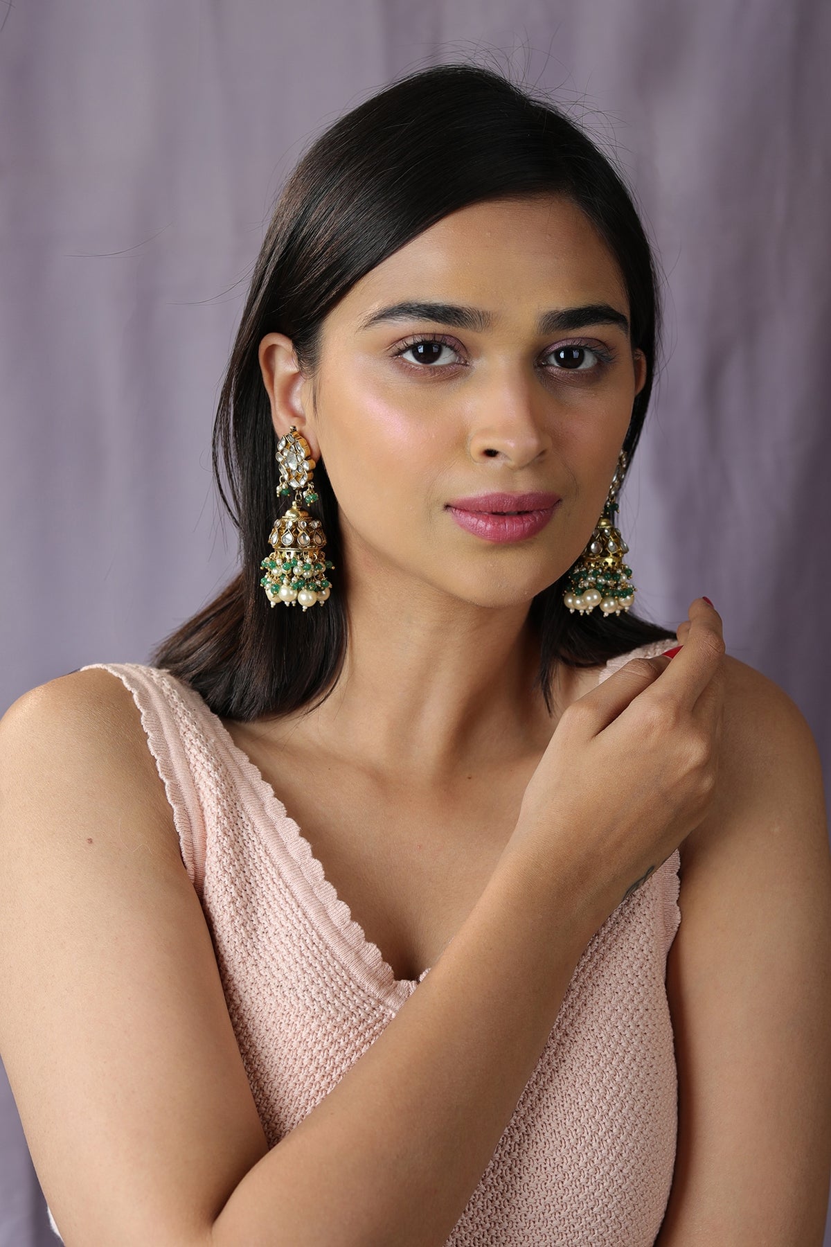 Gold Finish Jadau & Pearl Choker Necklace Set