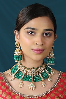 Gold Finish Jadau & Pearl Choker Necklace Set