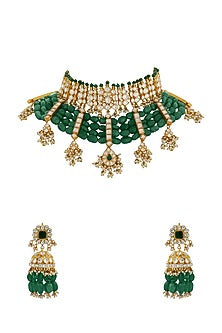 Gold Finish Jadau & Pearl Choker Necklace Set