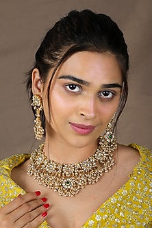Gold Finish Jadau & Pearl Necklace Set
