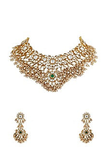 Gold Finish Jadau & Pearl Necklace Set