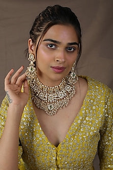 Gold Plated Jadau & Pearl Choker Necklace Set