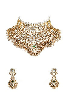 Gold Plated Jadau & Pearl Choker Necklace Set