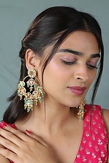 Gold Finish Jadau & Pearl Chandbaali Earrings