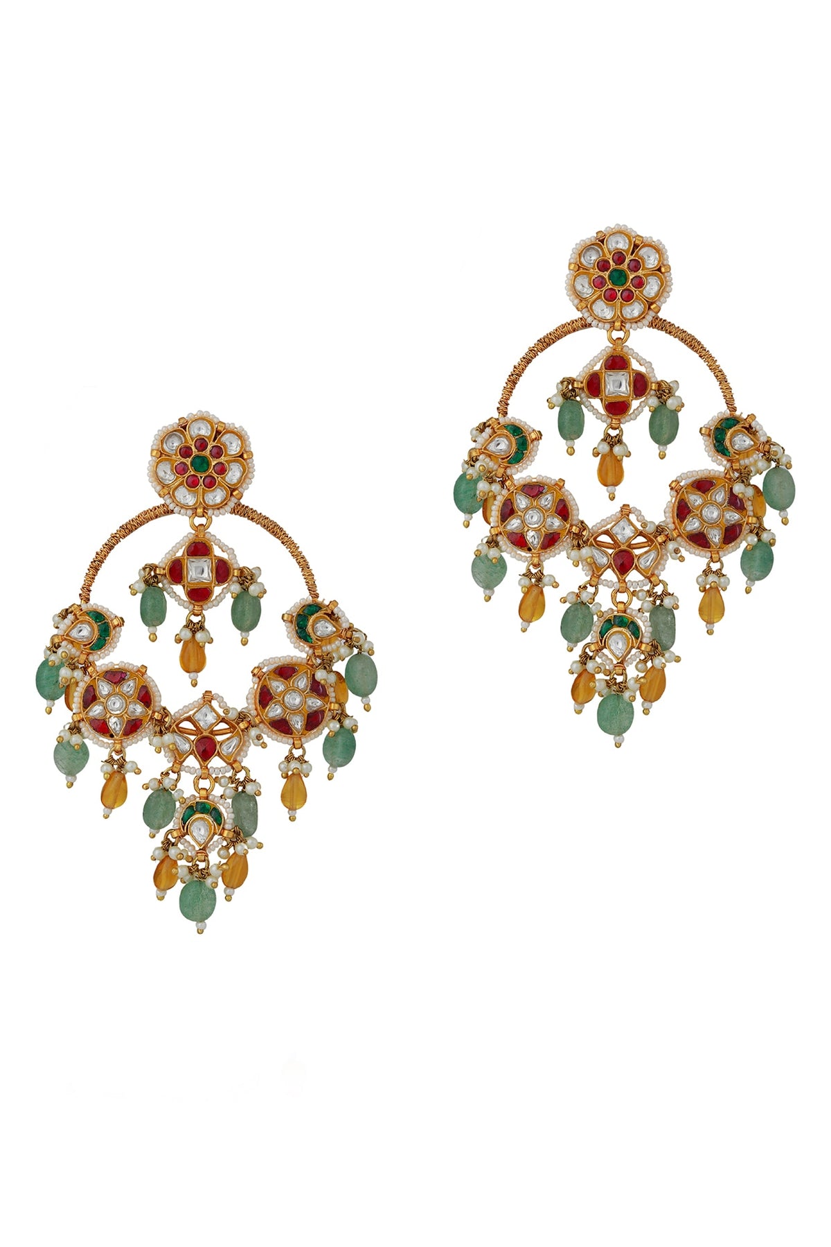 Gold Finish Jadau & Pearl Chandbaali Earrings