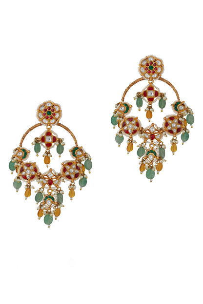 Gold Finish Jadau & Pearl Chandbaali Earrings