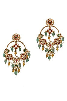Gold Finish Jadau & Pearl Chandbaali Earrings