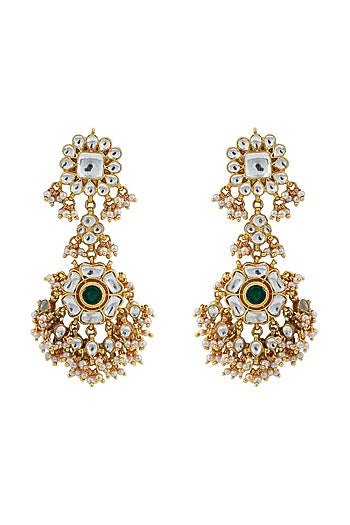 Gold Finish Jadau & Glass Beaded Dangler Earrings