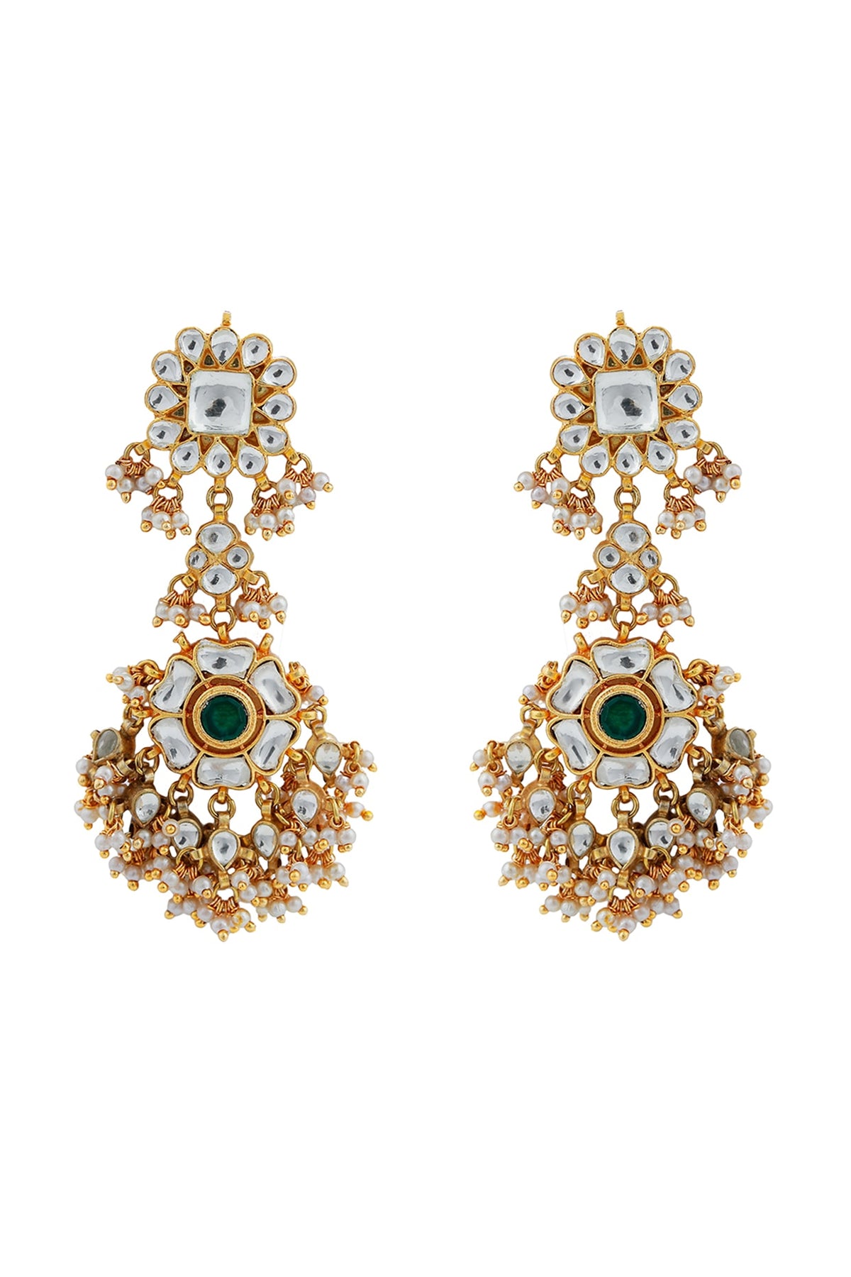 Gold Finish Jadau & Glass Beaded Dangler Earrings