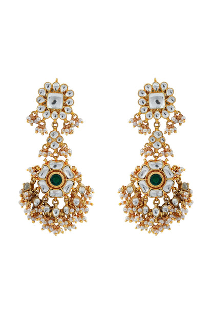 Gold Finish Jadau & Glass Beaded Dangler Earrings