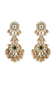 Gold Finish Jadau & Glass Beaded Dangler Earrings