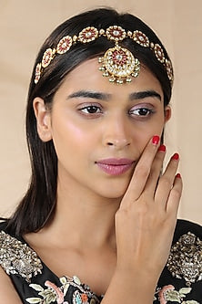 Gold Finish Jadau & Glass Beaded Mathapatti