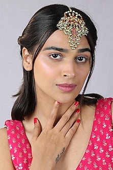 Gold Finish Jadau & Pearl Maangtikka