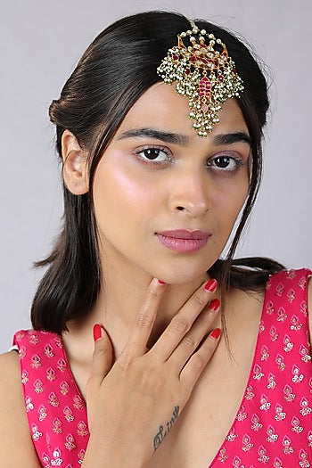 Gold Finish Jadau & Pearl Maangtikka