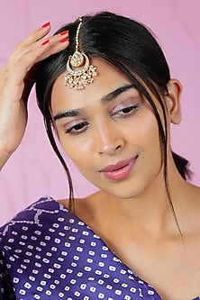 Gold Finish Jadau & Pearl Maangtikka