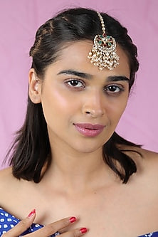 Gold Finish Jadau & Pearl Maangtikka